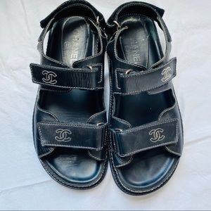 Chanel leather CC Velcro sandals